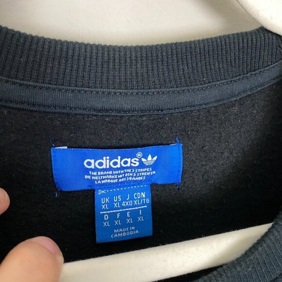 Adidas Originals 3 Stripes Black Crewneck Sweatshirt Side Zip Mens XL Logo - Picture 3 of 8